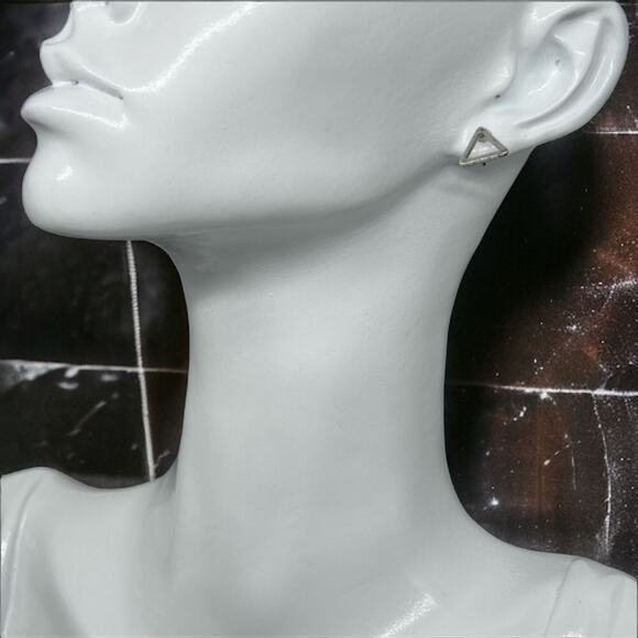 Silver tone Triangle Outline Stud Earrings Geometric Minimalist Modern - Picture 7 of 7